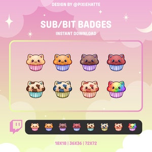 Cute Cat Muffin Sub/Bit Badges | Cute Badges | Twitch Badge | Twitch | Twitch Streamer | Badges | Emotes | Cute | Kitty | Cats