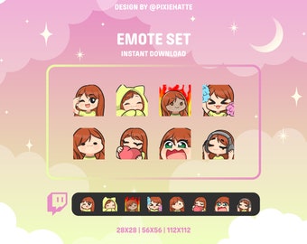 Cute Ginger Girl Emote Set / Twitch / Discord / Streamer / Cute / Chibi