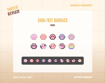 Paw Sub/Bit Badges | Cute Twitch Sub/Bit Badges | For Streamers (Digital Download)
