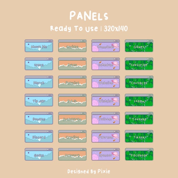 Webpage Twitch Panels 28 Panels Customizable Cute Twich