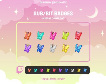 Butterfly Sub/Bit Badges | Twitch Badges | Bit Badges | Cute Sub Badges