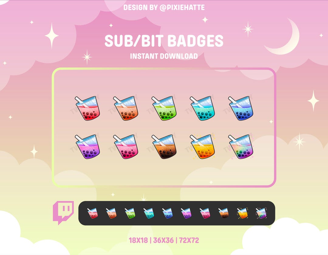 Boba Tea Badges | Twitch Badge | Bit Badge | Bubble Tea | Cute | Twitch ...