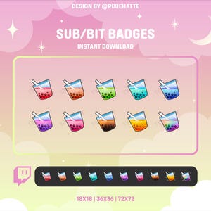 Insignes de thé Boba | Badge Twitch | Insigne de mors | Thé aux perles | Mignon | Twitch