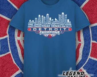 Camiseta del Detroit Dream Team, campeón de baloncesto de 1990, con el horizonte de la ciudad de Detroit