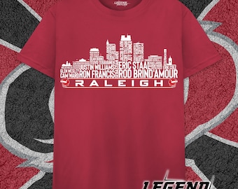 Camiseta del equipo de hockey de Carolina, leyendas de todos los tiempos, Raleigh City Skyline