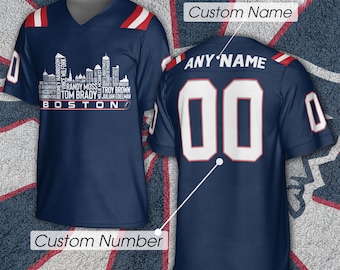 Maillot de football personnalisé New England, plus grande légende de l'équipe de tous les temps, maillot New England City Skyline, numéro de nom brodé personnalisé