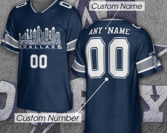 Dallas custom voetbalshirt Greatest Of All Time Team Legends, shirt Dallas City Skyline, gepersonaliseerd borduurnaamnummer