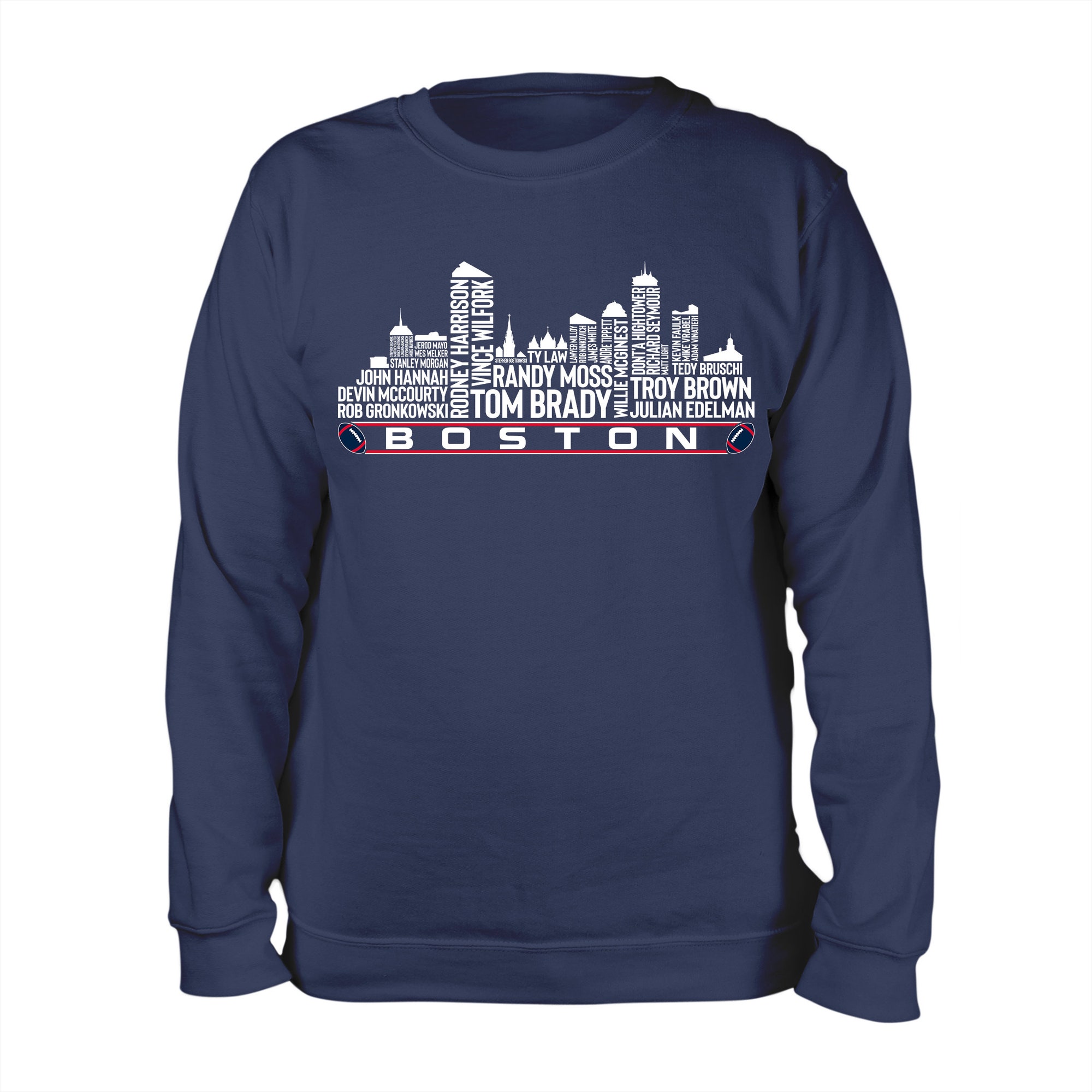 Discover New England Football Team All Time Legends, Boston City Skyline T-Shirt