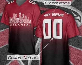 Koszulka futbolowa Atlanta z nadrukiem Greatest Of All Time Team Legends, Koszulka Atlanta City Skyline, Spersonalizowany haft z imieniem i numerem