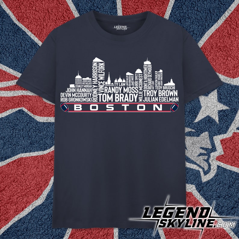 New England Football Team All Time Legends, Boston City Skyline shirt image 1