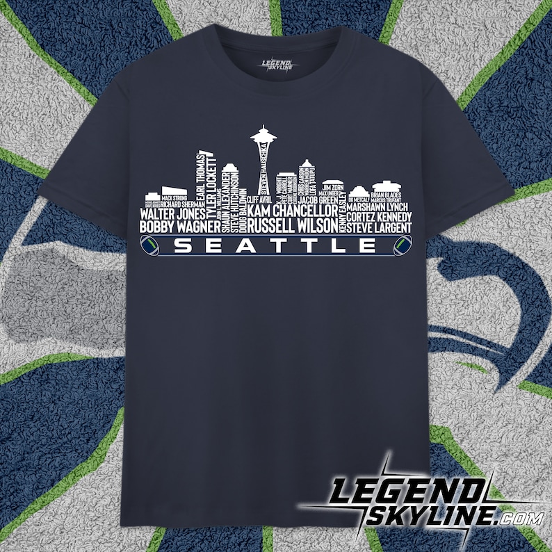 Seattle Football Team All Time Legends, Seattle City Skyline shirt image 1