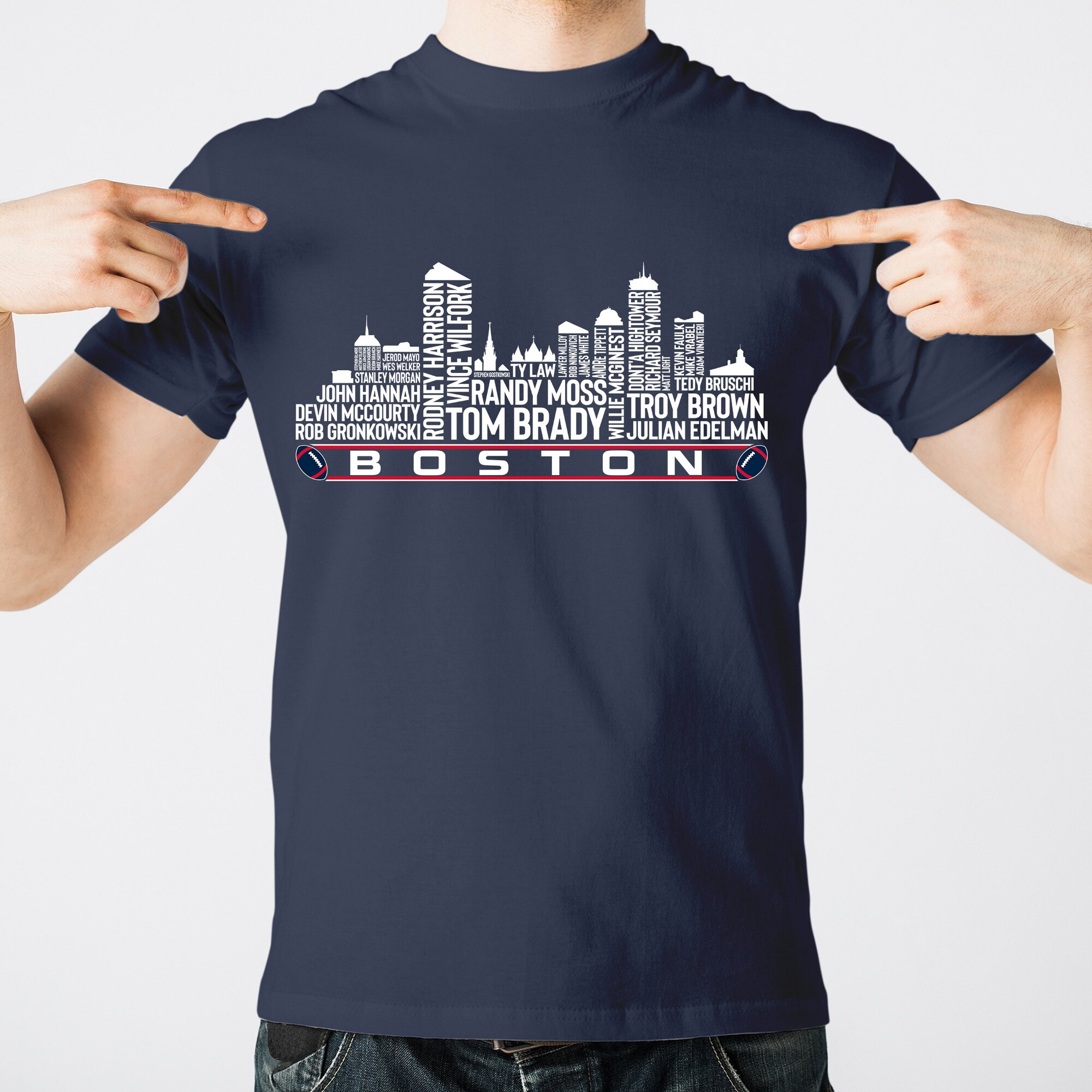 Discover New England Football Team All Time Legends, Boston City Skyline T-Shirt