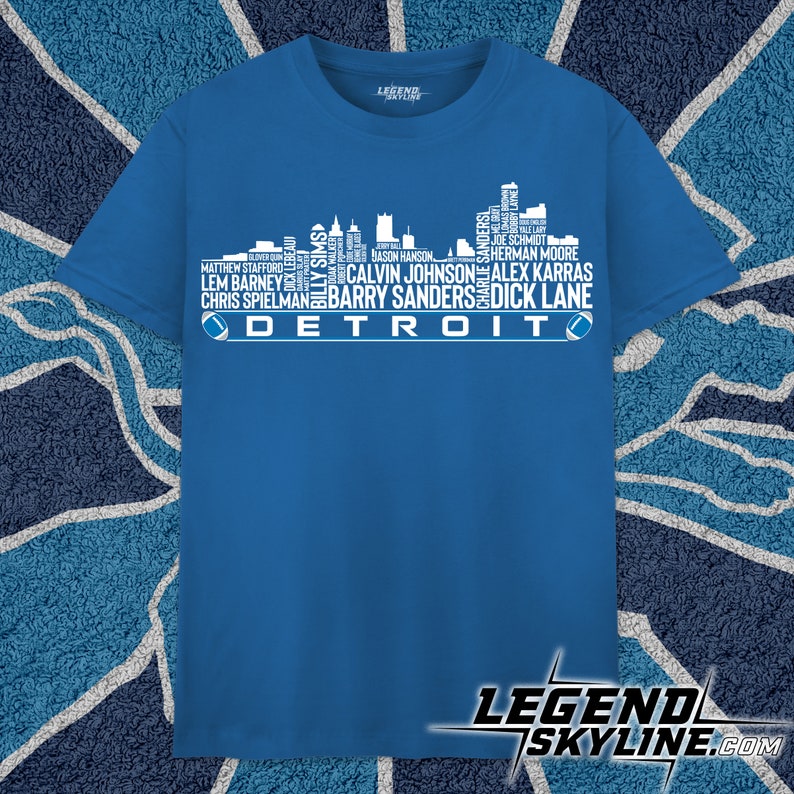 Detroit L Football Team All Time Legends, Detroit City Skyline shirt image 1