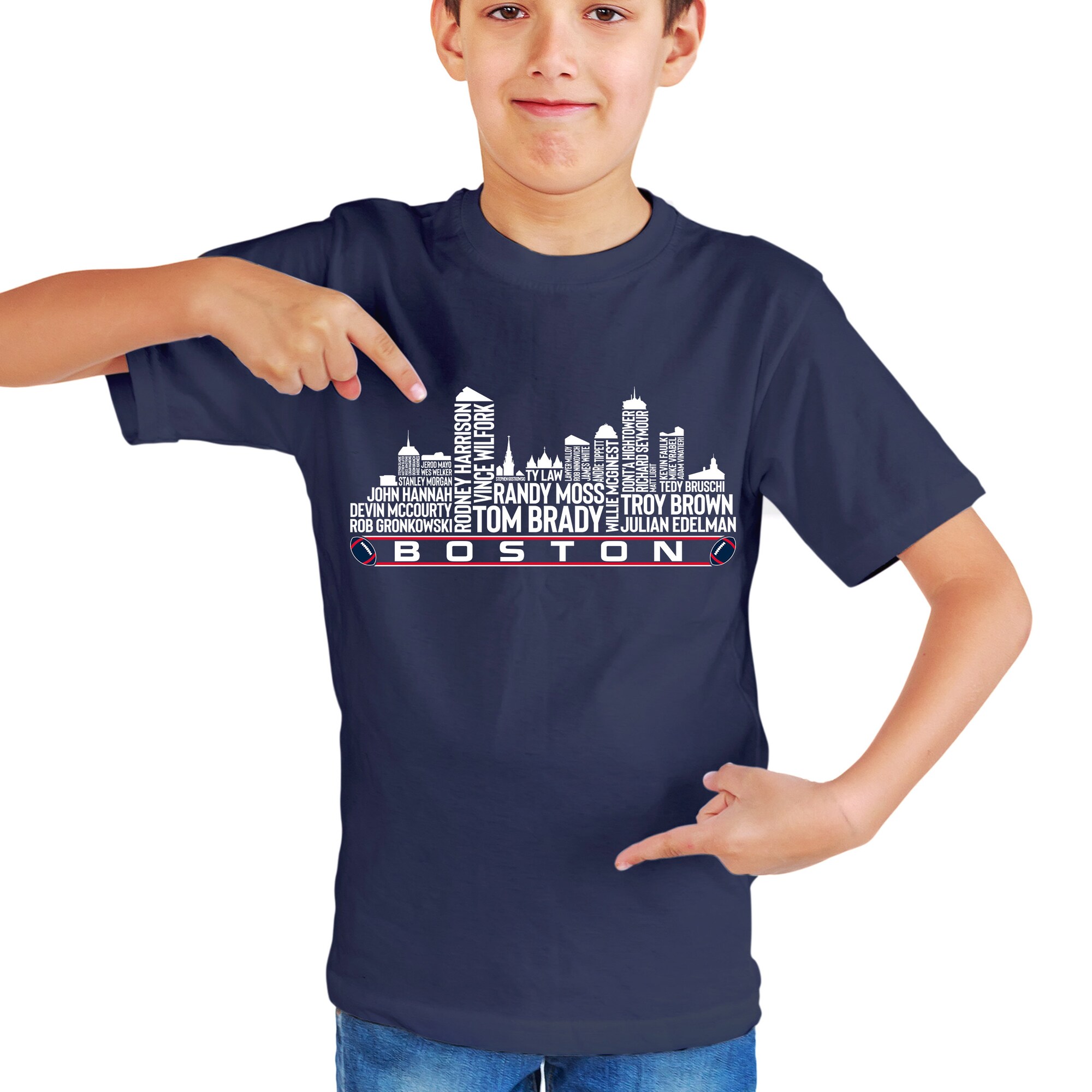 Discover New England Football Team All Time Legends, Boston City Skyline T-Shirt