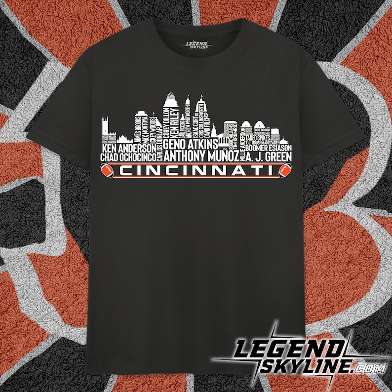 Cincinnati Football Team All Time Legends, Cincinnati City Skyline shirt image 1