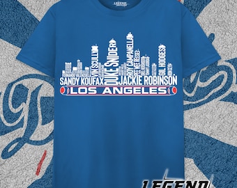 Las leyendas del equipo de béisbol de Los Ángeles más grande de todos los tiempos, camiseta con el horizonte de la ciudad de Los Ángeles