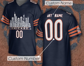 Chicago Custom Football Jersey Greatest Of All Time Team Legends, Chicago City Skyline Shirt, Personalized Embroidery Name Number