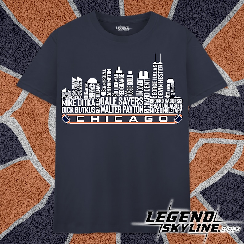 Chicago Football Team All Time Legends, Chicago City Skyline shirt image 1