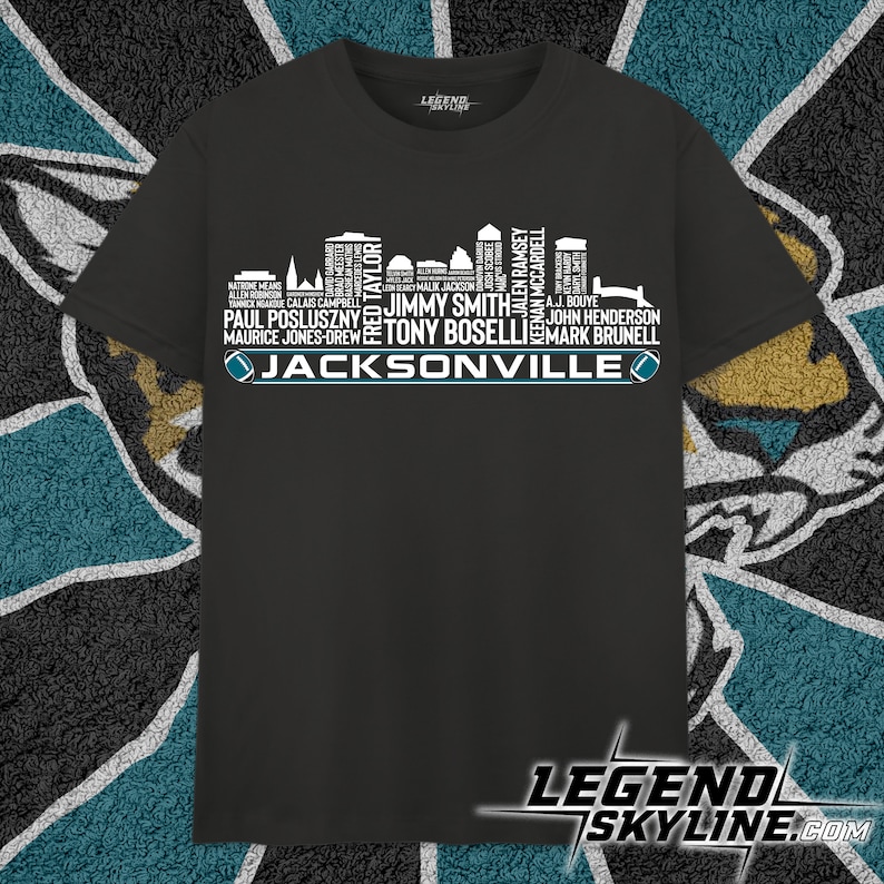 Jacksonville Football Team All Time Legends, Jacksonville City Skyline shirt image 1