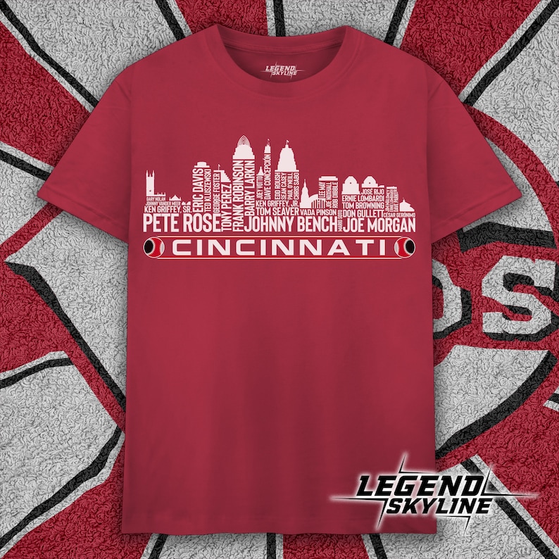 Cincinnati Baseball Team All Time Legends, Cincinnati City Skyline shirt image 1