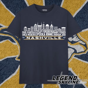 Maglietta con lo skyline della città di Nashville, la squadra di hockey più grande di tutti i tempi, leggende di Nashville