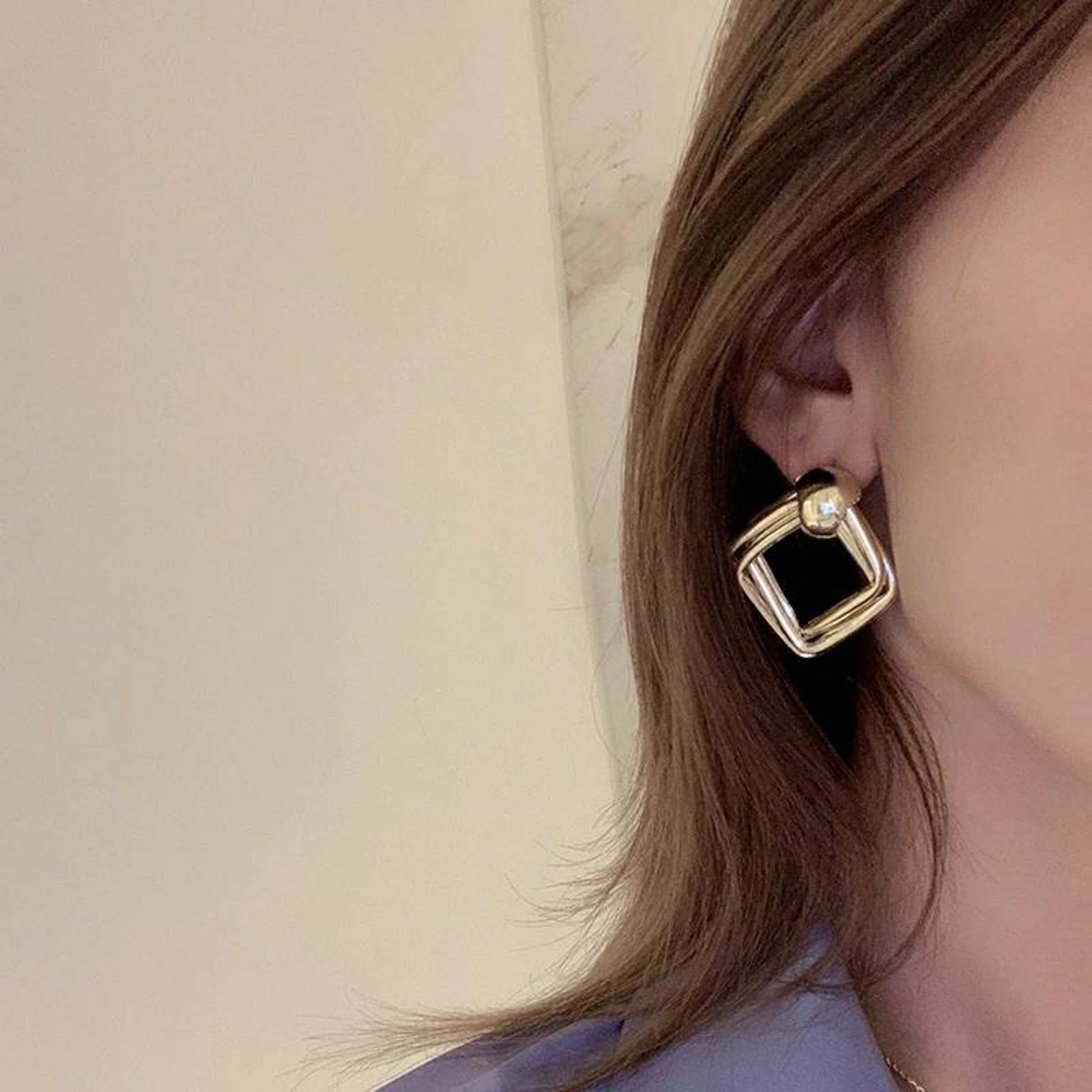 Gold Square Earrings, Geometric Earrings, Stylish Earrings, Gold Drop ...
