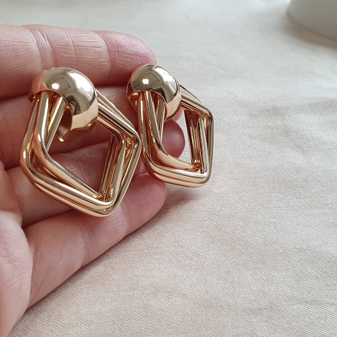 Gold Square Earrings, Geometric Earrings, Stylish Earrings, Gold Drop ...