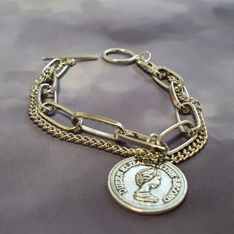 Vintage Bracelet, Queen Elizabeth the Second Bracelet, Silver and Gold ...