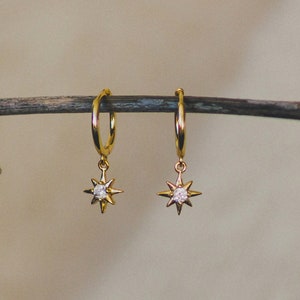 Hypoallergenic Earrings Star Charm Hoop Huggie Earrings | 18k Gold Plated 925 Sterling Silver | Drop Celestial Charm Stack | Gift for Her UK