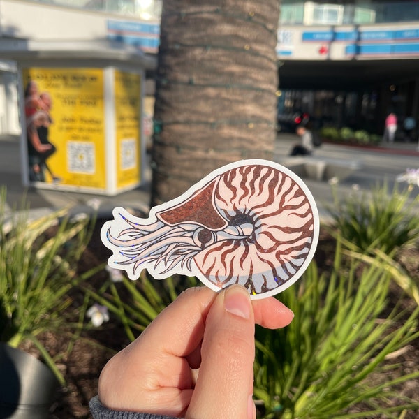 Glitter Nautilus 3 inch Sticker | Prismatic Mollusk | Cute Sea Creature | Die Cut Sticker |