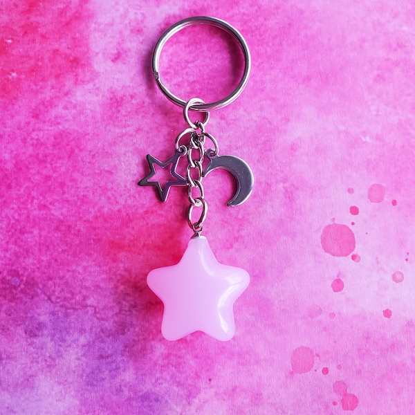 Star Keychain, Moon Keychain, Cute Keychain, Cute Star Gift, Fun Keychain, Unique Keychain, Adorable Keychain, Star Gift, Christmas Gift