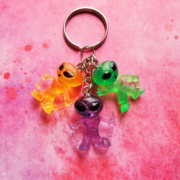 Alien Keychain, Mini Aliens, Outerspace Gift, Colorful Alien Keychain, Weird Keychain, Unique Gift, Kitschy Keychain, Backpack Charm, Funny