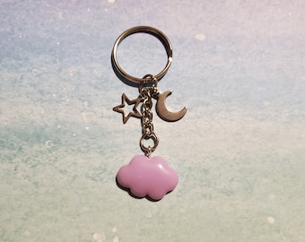 Cloud Keychain, Star Keychain, Moon Keychain, Nature Keychain, Cloud Zipper Pull, Backpack Charm, Cute Cloud, 90s Keychain, Colorful, Fun