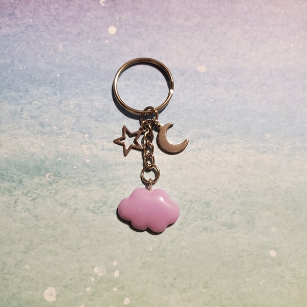 Cloud Keychain, Star Keychain, Moon Keychain, Nature Keychain, Cloud Zipper Pull, Backpack Charm, Cute Cloud, 90s Keychain, Colorful, Fun