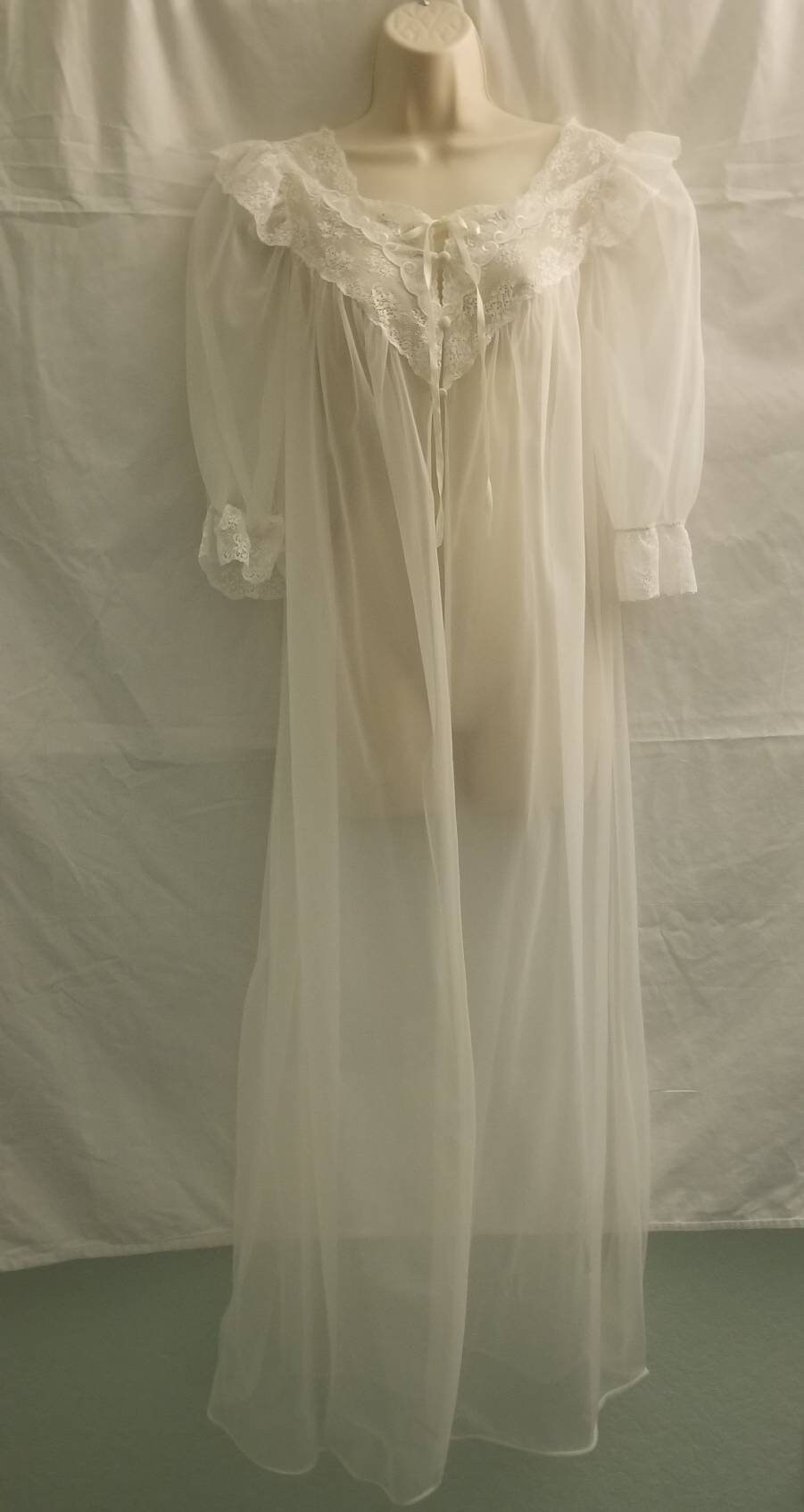 Vintage Vanity Fair Sugar White Sheer Chiffon Robe Full Length Etsy