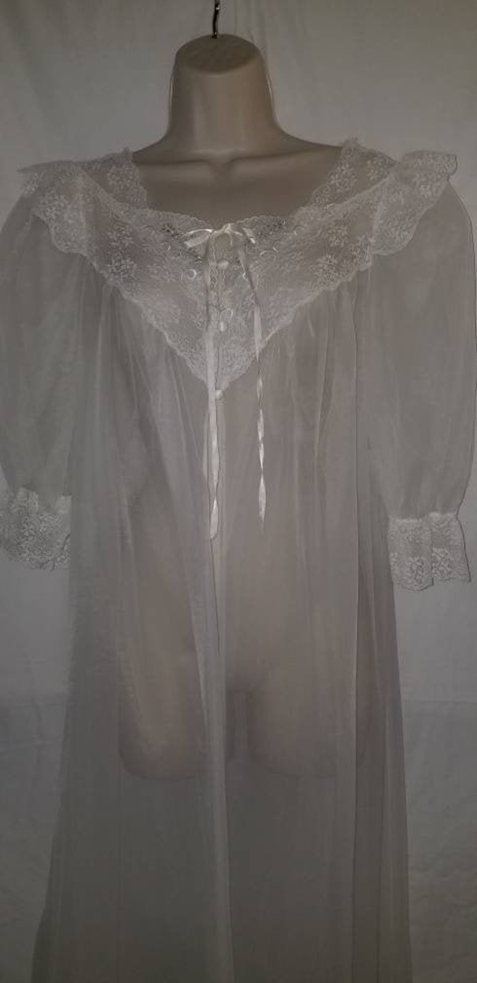 Vintage Vanity Fair Sugar White Sheer Chiffon Robe Full Length Etsy