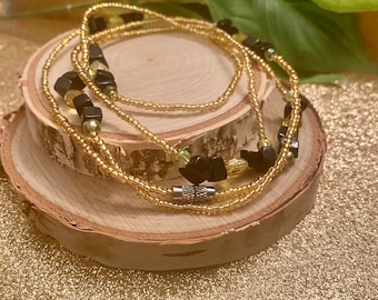 Oro de cuentas de cintura africana con cadena de vientre de piedras preciosas de ónix
