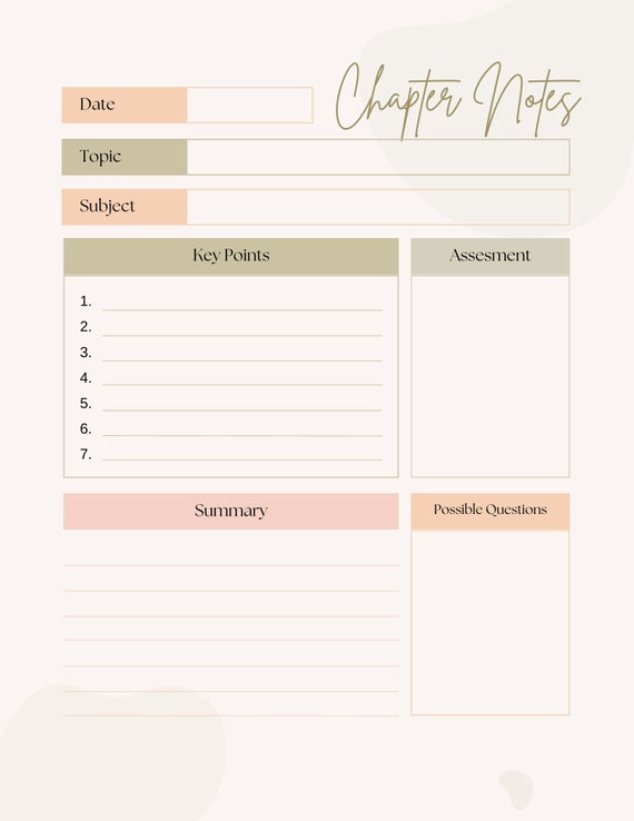 Chapter Notes Worksheet - Etsy