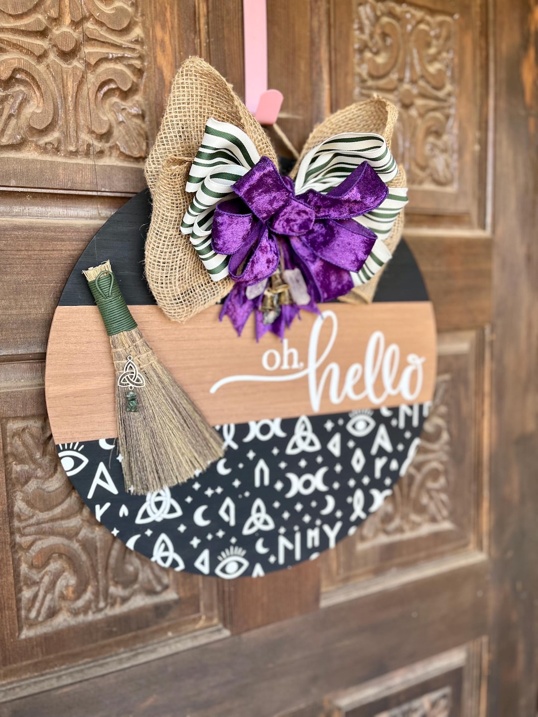 Welcome Protection Witchy Protection Door Hanger – Crystal & Bell Decor – Broom Welcome ...