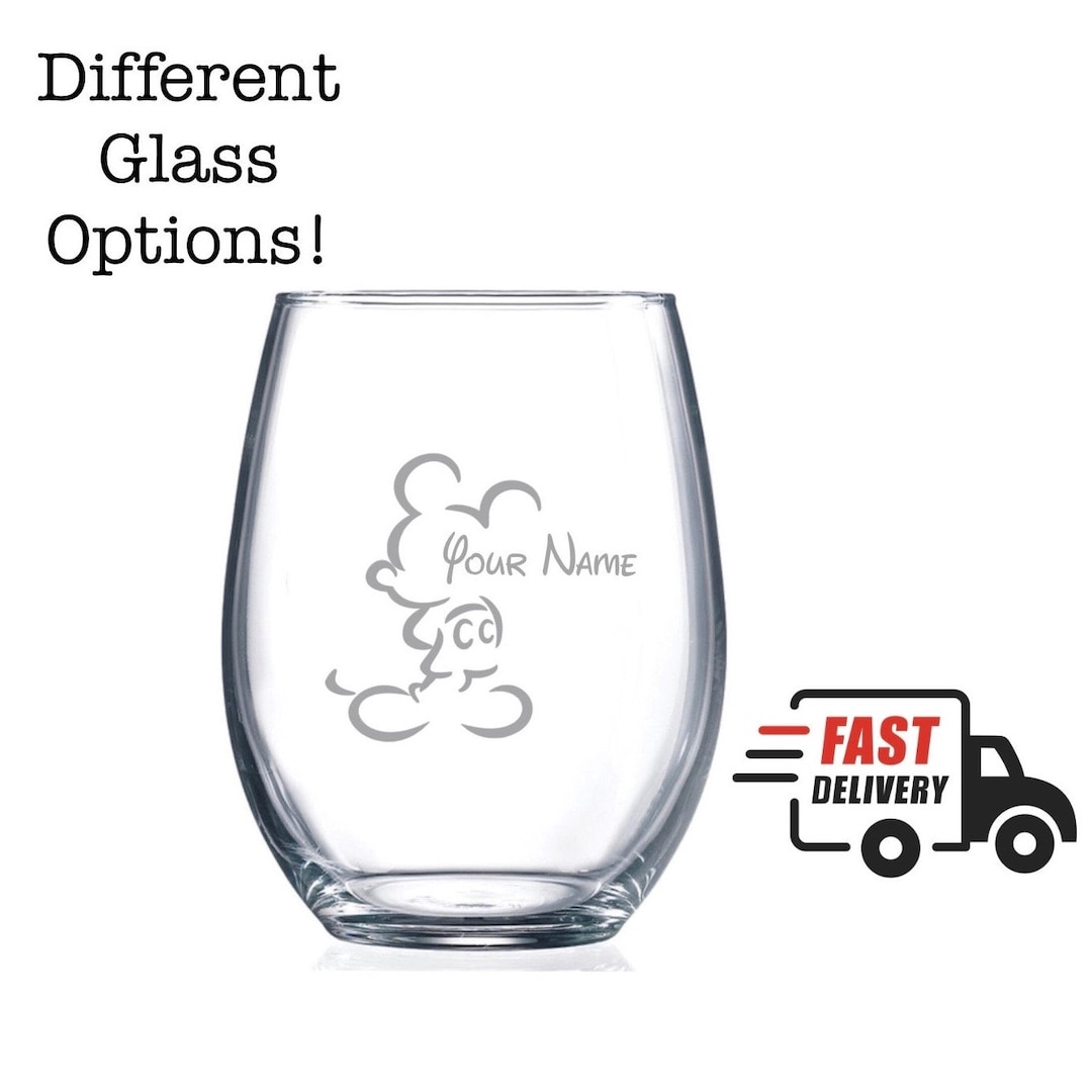 Etched Disney Name Custom Wine Glass, Mom Christmas Gift, Mickey Mouse