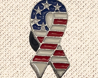 USA Ribbon July 4th American Independence Enamel Pin