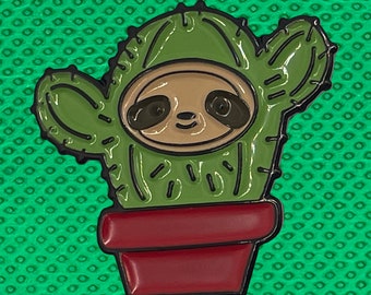 Happy Sloth Cactus Plant Pot Enamel Pin