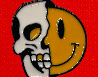Ying Yang Skull Smiley Face Emoji Enamel Pin