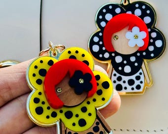 NEW!!! Luxury Handmade Polka Dot Girl Bag Charm/Yellow, Black and White Purse Accessory/Cute Purse Charm/Gift for Her