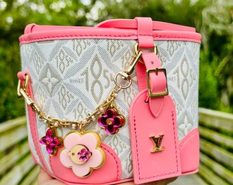 NEW!!! Luxury Handmade Personalized Flower Bag Charm Chain | Custom Purse Charm | Handbag Accessory | Pink or Blue | Gold or Silver