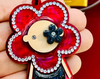 NEW!!! Luxury Handmade Shimmering Rhinestone Flower Bag Charm/Glam Red Purse Charm with Rhinestones/For Her