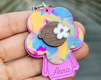 Luxury Handmade Bag Charm Swirls of Pink, Blue & Mustard Yellow/Personalize Your Bag Charm/Purse Accessories