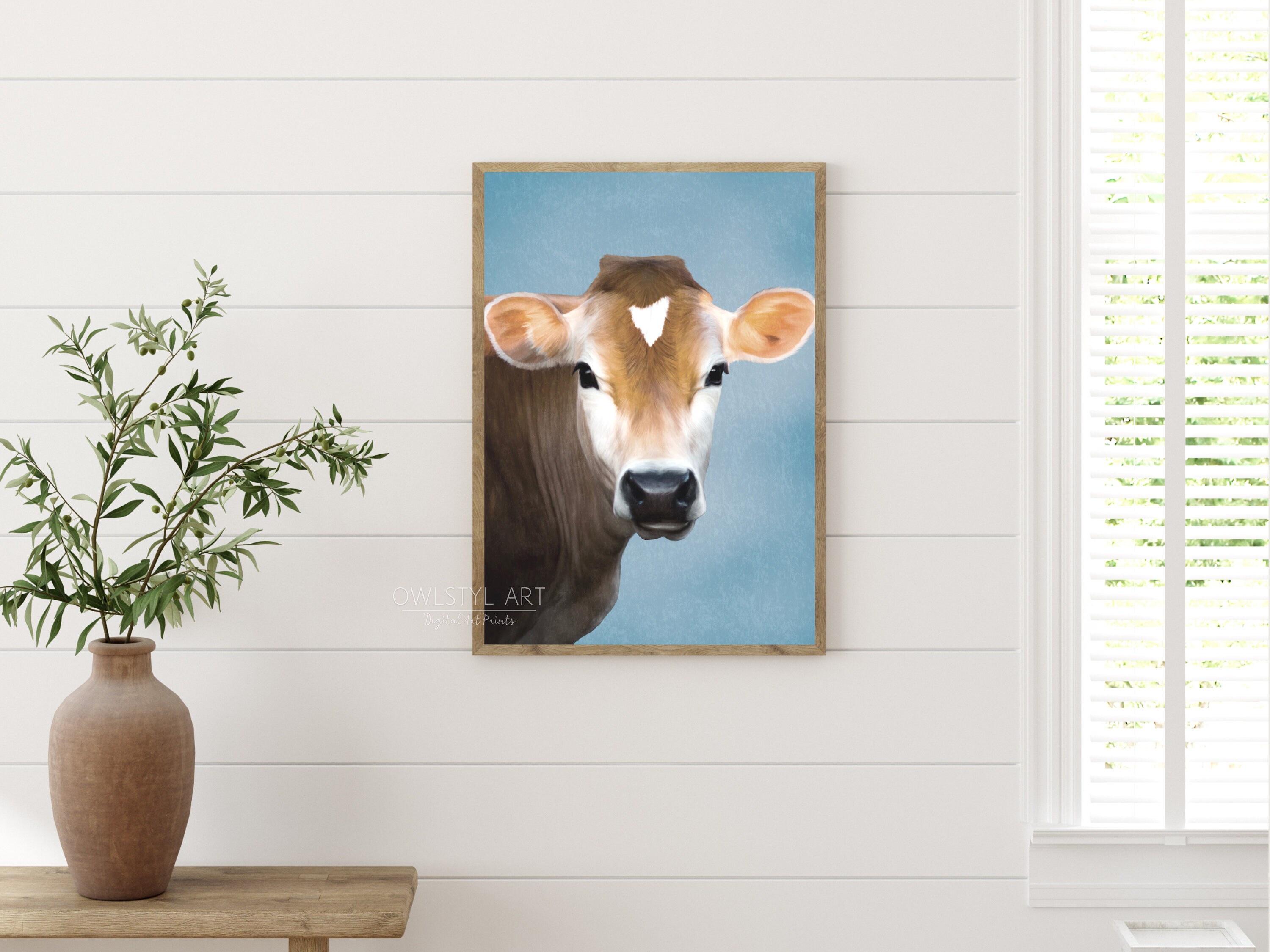 Light Brown Cow Painting Digital Wall Art Cow Face Art Cow Art Nursery Decor Cow Decor Cow ...