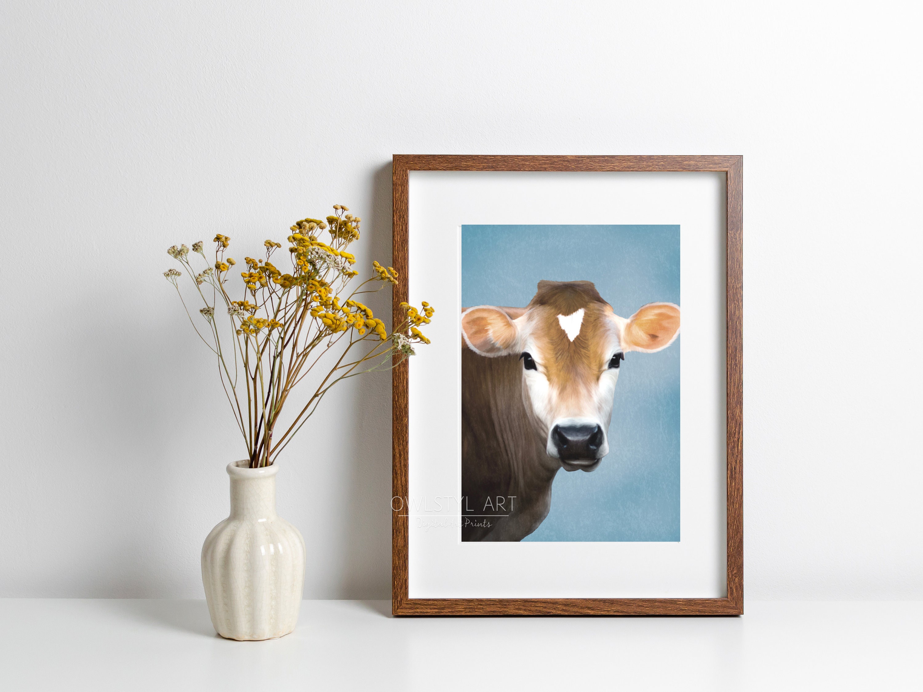 Light Brown Cow Painting Digital Wall Art Cow Face Art Cow Art Nursery Decor Cow Decor Cow ...
