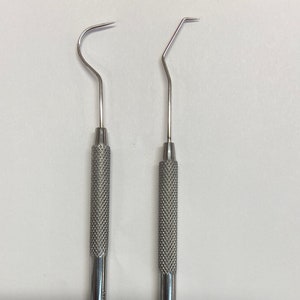May include: Two silver dental tools with a textured handle and a curved tip.